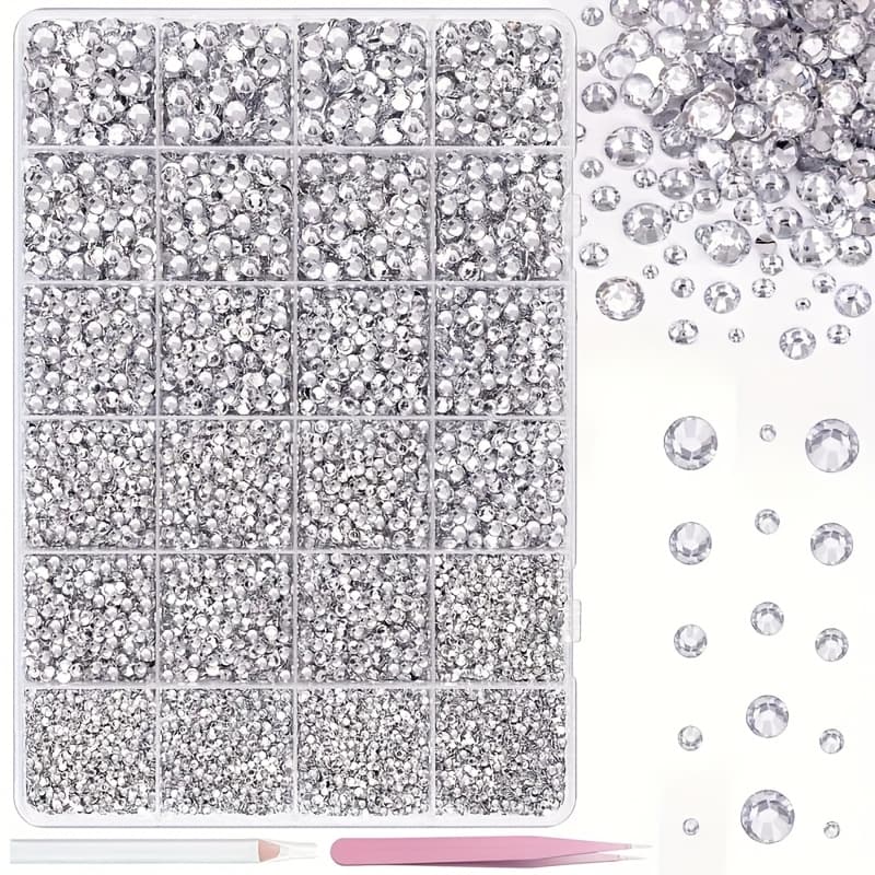 TEMU 16000pcs (16000pcs) Hand Resin Rhinestones - 24-grit Sparkling Synthetic Gemstones Suitable For Diy Crafts, Nail Art, Clothing & Shoe Decoration - 2-6mm With Tips (no Tools Needed)