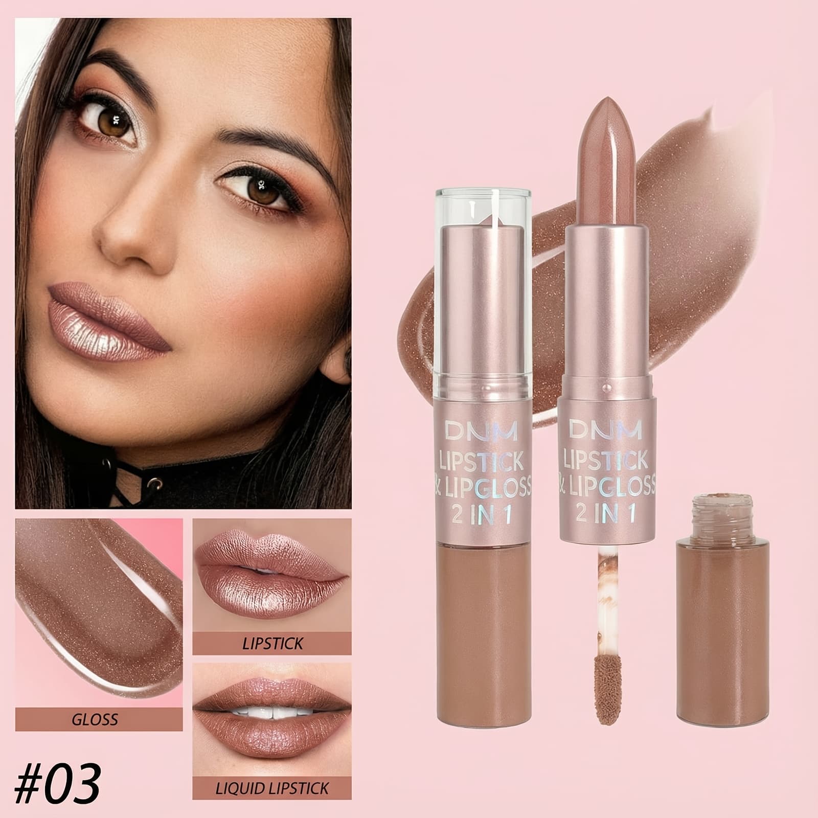 TEMU Dual-ended Matte And Glossy Lipstick Waterproof, , Transfer-resistant Liquid Lip Color. All Light Beige Tones With Long-lasting , Perfect For Daily Use And Parties