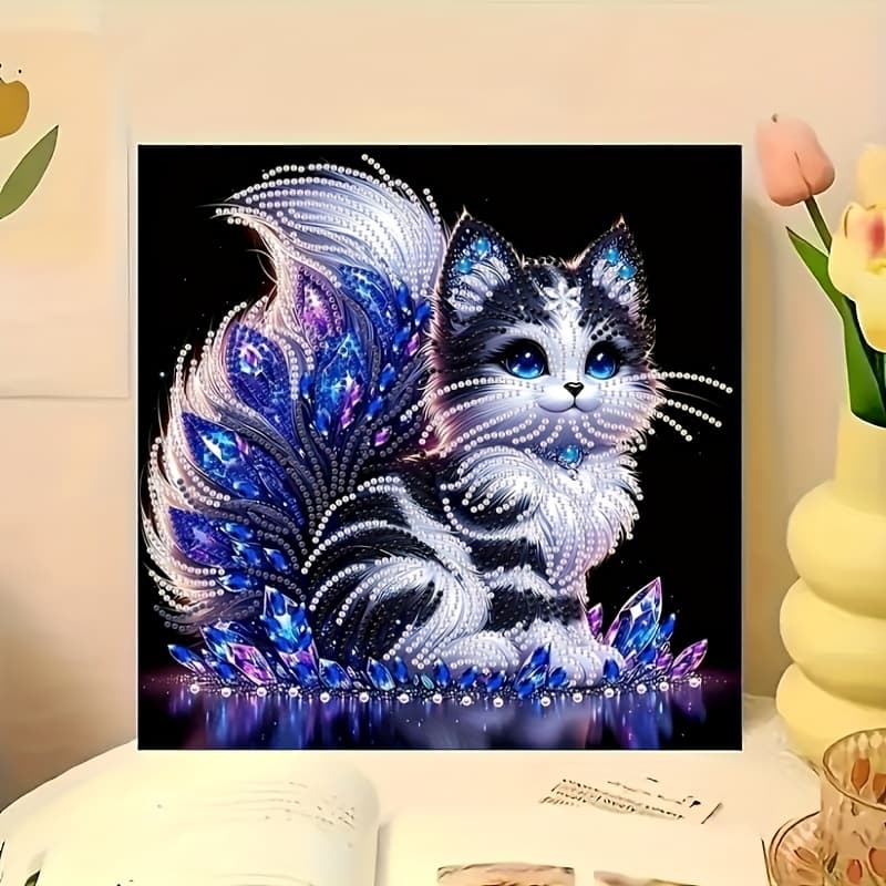 TEMU Blue-purple Cat Set 11.8x11.8 Inches - 5d Diy Crystal And Acrylic Glass Crafts, Unique Irregular Shape Diamonds, Frameless Handmade Wall Hanging Gifts, Universal Holiday