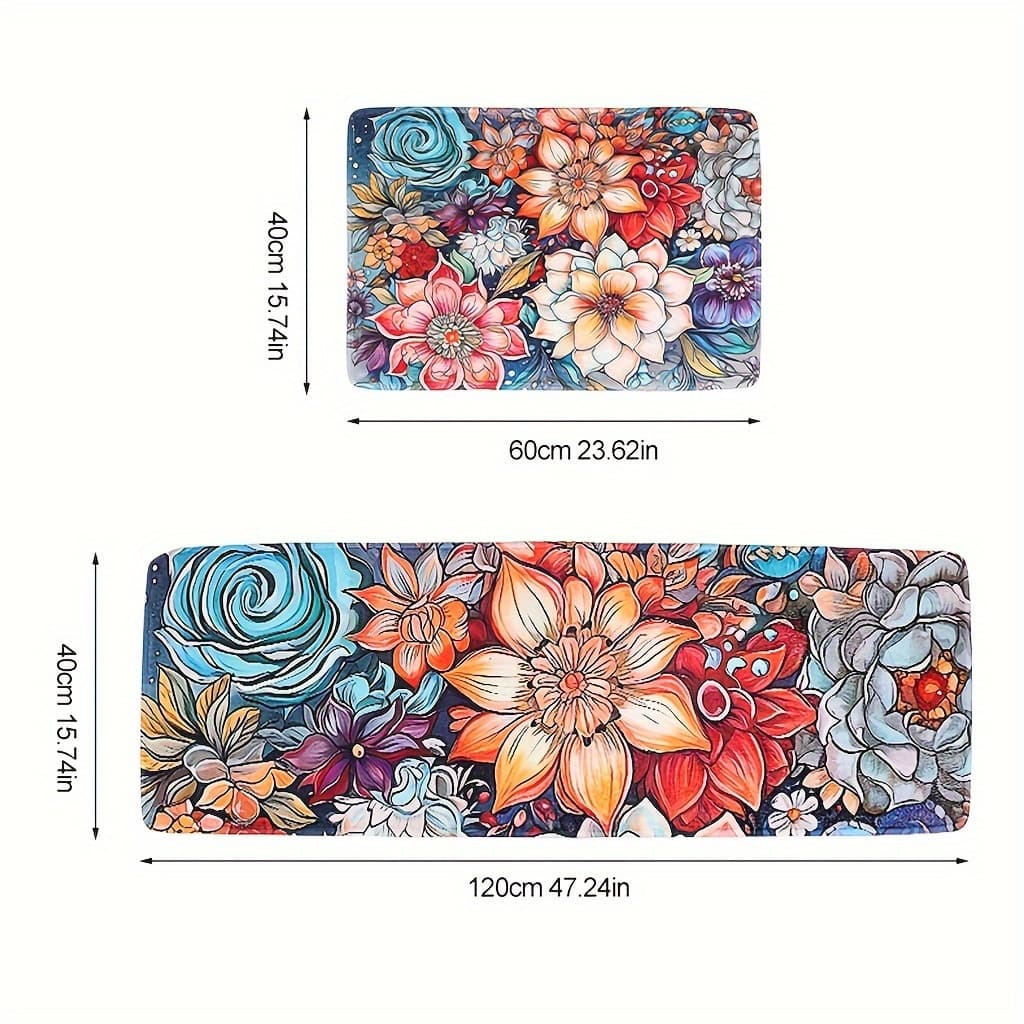 TEMU 2pcs/set Kitchen Mat, Beautiful Flowers, Wipeable Mat With , Foot Pad, Durable Welcome Entrance Door Mat, For Bathroom Laundry Area Living Room Home Decor47*16"+24*16"