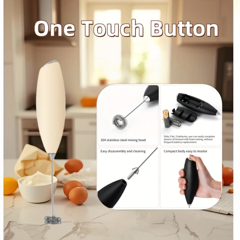 TEMU Powerful Electric Milk Frother And Whisk - Stainless Steel Handheld Foam Maker For Coffee, Cappuccino, Chocolate, Matcha Compact And With Interchangeable Attachments