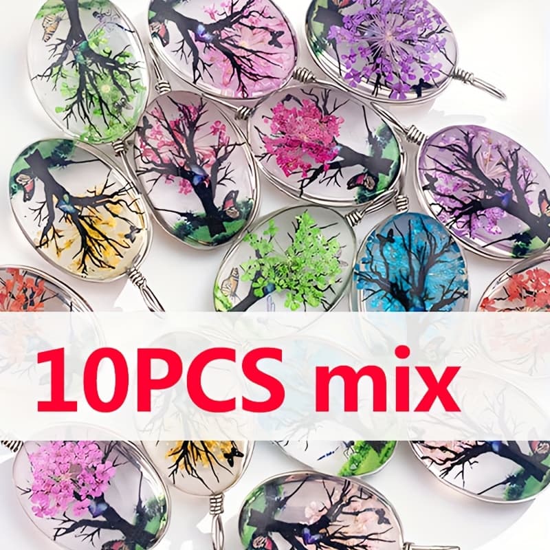 TEMU [10pcs ]3.4cm×1.8cm Life Drop Pendant - Perfect For Handcrafted, Necklace, Earrings, Bracelet, Keychain Pendant, With , Colorful Glass Oval Pendant, For Ladies To