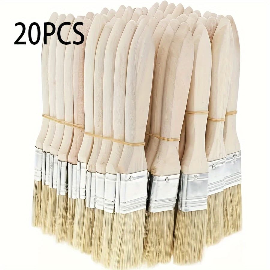 TEMU A Set Of 20 Bristle Paint Brushes, Versatile 1-inch Flat Brushes Suitable For Art, Crafts, Gesso, Painting, Dyeing, Varnishing, , Indoor/outdoor Use, Home Decoration, And Repairs