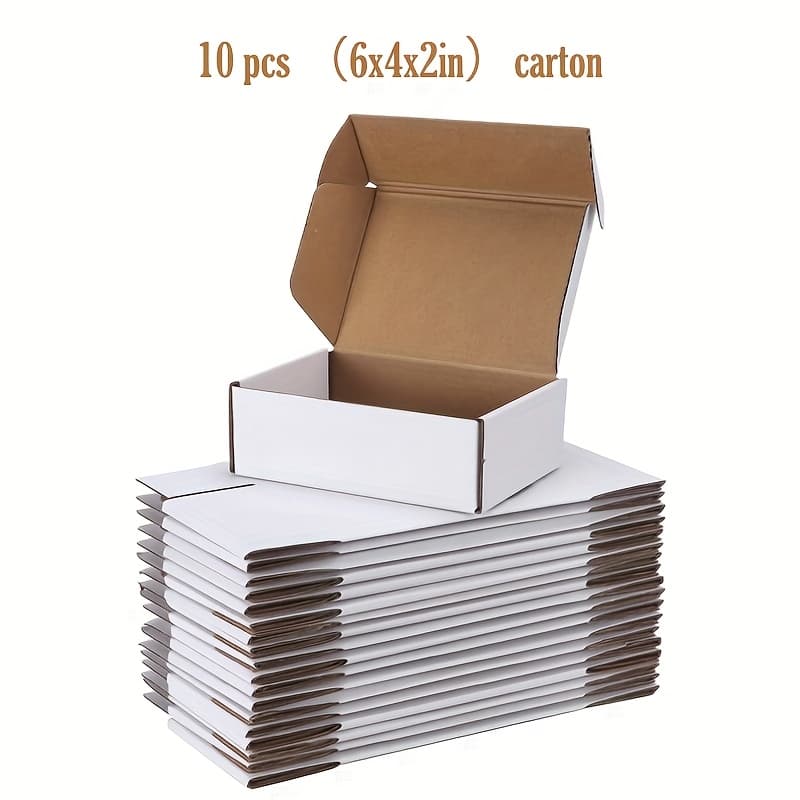 TEMU 6x4x2 Inch Shipping Box 10 Pack, White Corrugated Cardboard Box, , Suitable For Packaging Small Business, Daily Necessities