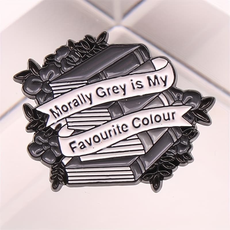 TEMU 1pc "gray Is Color" Enamel Pin, A Badge Jewelry Featuring A Book And Flower, For Halloween