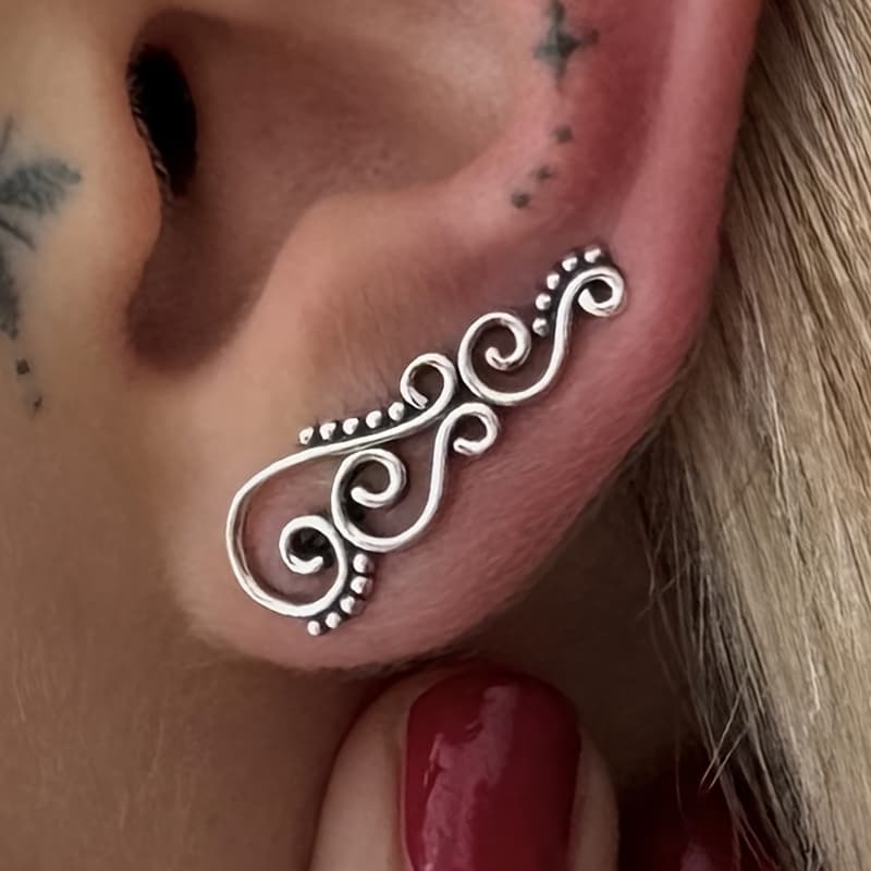 TEMU 1pc925[bohemian Vintage] Bohemian Vintage Silvery Ear Clips |1 Pair | Silvery | | For Women And Men | Daily Wear, Wedding Party, Women's Birthday Gift And Christmas Celebration | Bohemian