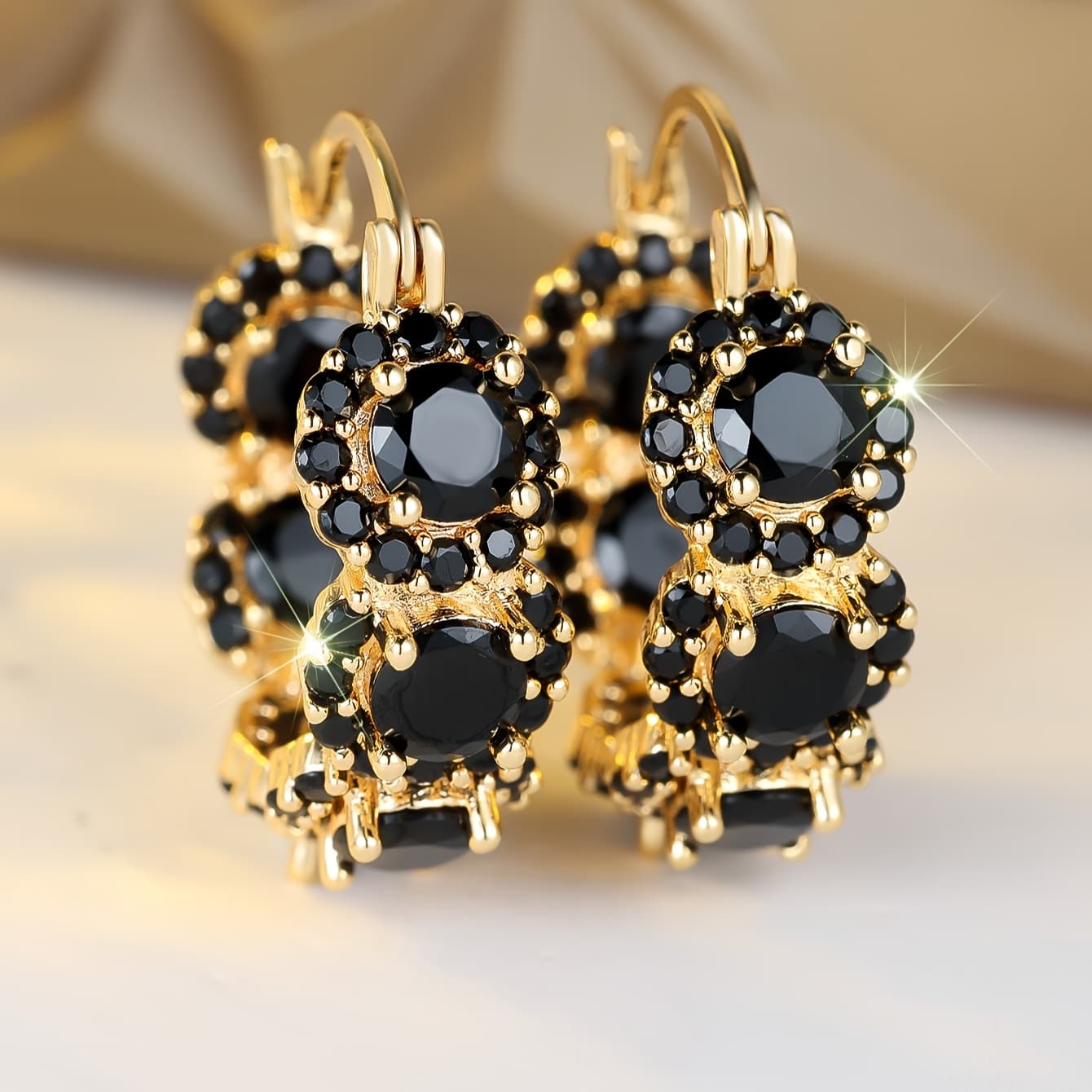 TEMU Angol A Pair Of Exquisite And Stylish Black Synthetic Synthetic Zirconia, Suitable For Parties, Weddings, And Daily Wear