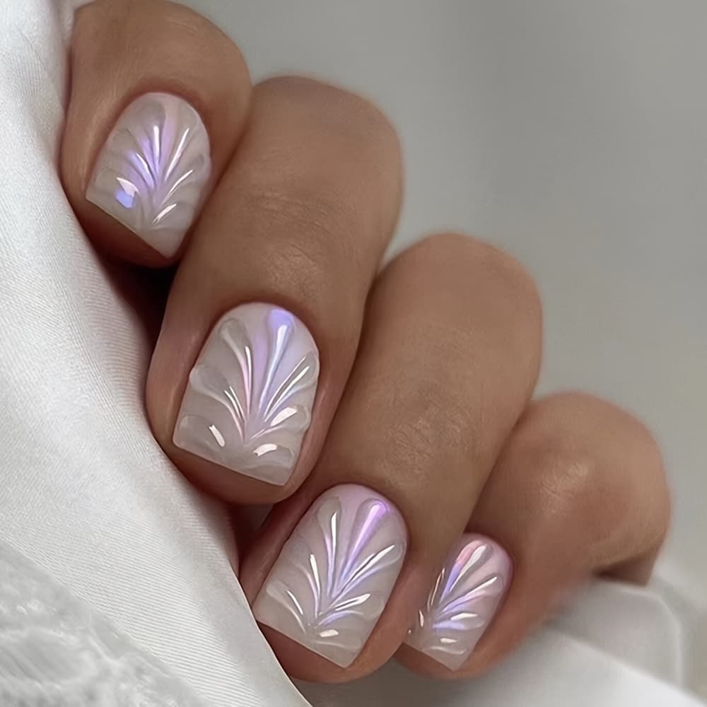 TEMU 24pcs Set Of Short Square Press-on Nails With 3d Holographic Mermaid Tail Design - Chrome Finish, Mixed Colors