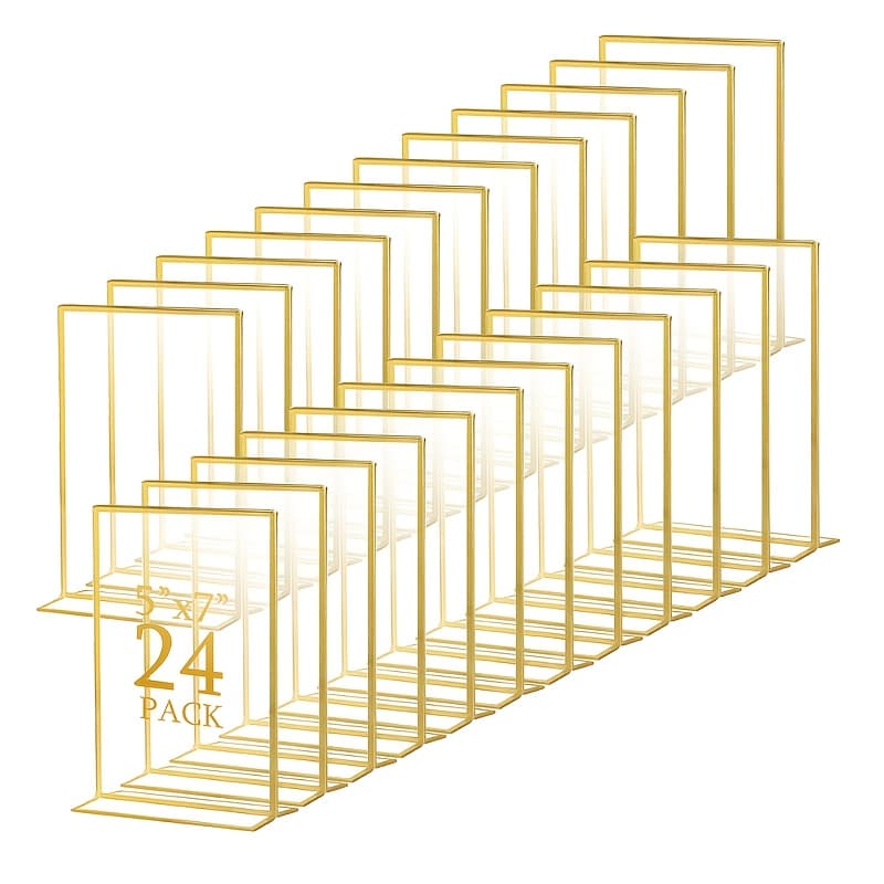 TEMU Set Of 24 Golden Acrylic Display Stands, Double-sided Clear Frames For Showcasing Table Numbers, Menus, Photos, And Artwork And Restaurants (vertical Orientation, 4 X 6 Inches)