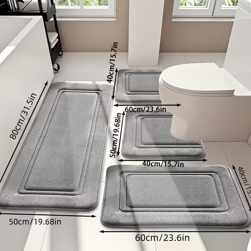TEMU 4pcs Advanced Bathroom Mat - Quick Dry Memory Foam, Machine Washable, Thickened Non-slip Rug For Shower, Kitchen, Laundry Room - Soft Decor