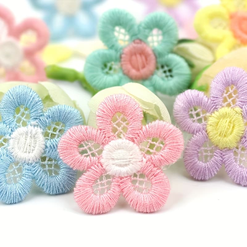 TEMU 30pcs 2.8cm Cute Embroidered Five-petal Flower Patches For Diy Crafting, Hair Accessories, And Clothing Decorations