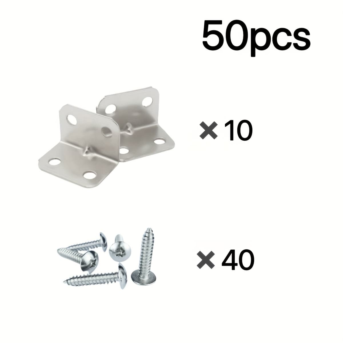 TEMU 50pcs/set (including 10 Brackets And 40 Screws), Stainless Steel Right-angle Bracket, 90-degree L-shaped Support, Metal Joint Angle Bracket, Used For Furniture Structure
