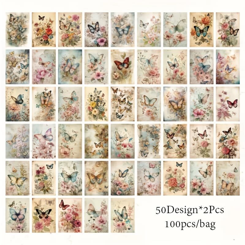 TEMU 100pcs, Vintage Floral Material Book Series Romantic Plant Flower Journal Collage Material Paper