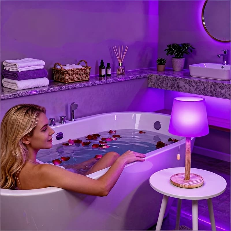 TEMU 1-pack Cordless Shower Lamp, Rechargeable Bathroom Light With 16 Color Changing Rgb, Dimmable Led Table Lamp, Portable Night Light For Bedroom, Patio, Camping, Home Decor