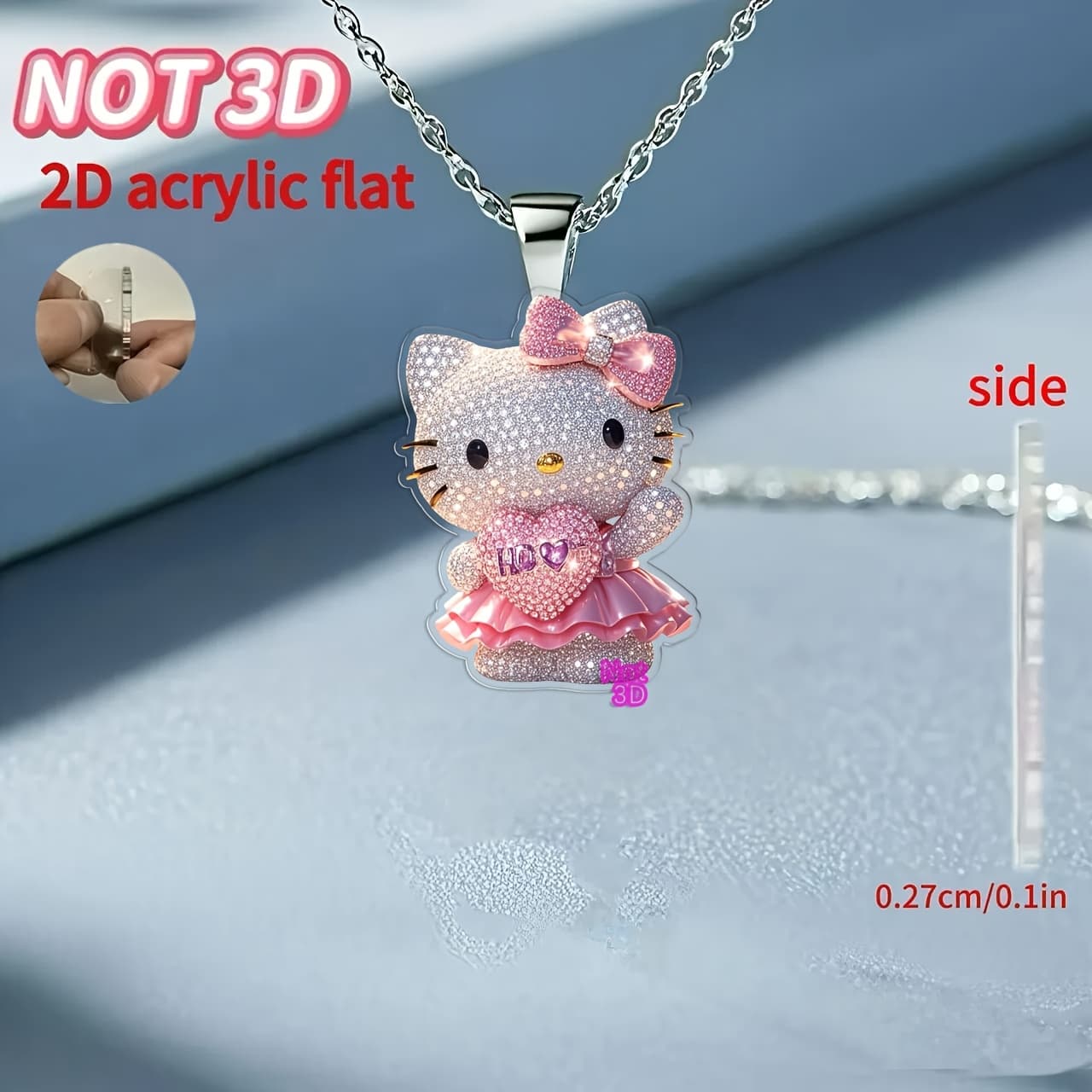 TEMU 2d Flat - [2d Flat] 1pc Hello Kitty Shaped Pendant Women's New Acrylic Necklace, Fashion Sweater Chain, Ideal Gift For Birthday Parties