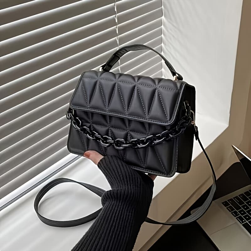 TEMU 1 Mini Slant Backpack, Black, With Magnetic Closure And Adjustable Strap, Quilted Design, Women's Casual Handbag, Small Slant Backpack
