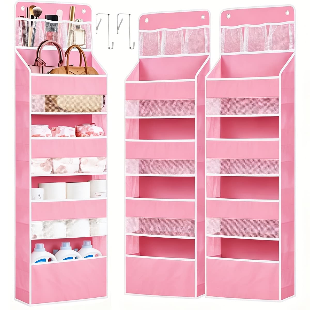 TEMU 2 Pack Over Door Organizer, Behind Door Hanging Organizer With Clear Window 4 Large Capacity Pockets, Foldable Over The Door Storage Organizer For Bedroom Pantry Organizer
