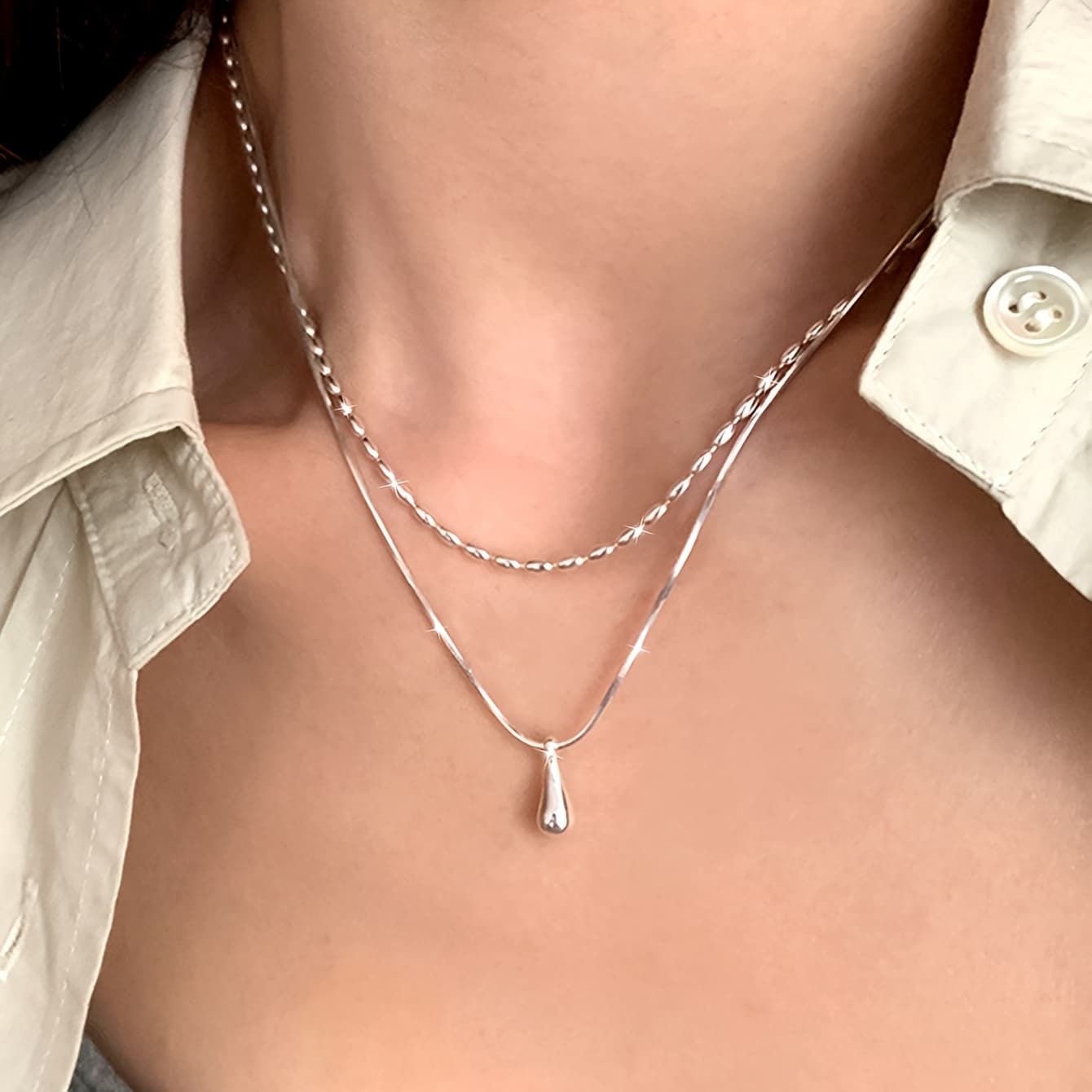 TEMU [new] 1pc Double-layer Water Drop Necklace, High-quality Jewelry, Upgraded Temperament Necklace, Necklace, Suitable For Daily Wear, Accessory, Ideal Gift For , , And