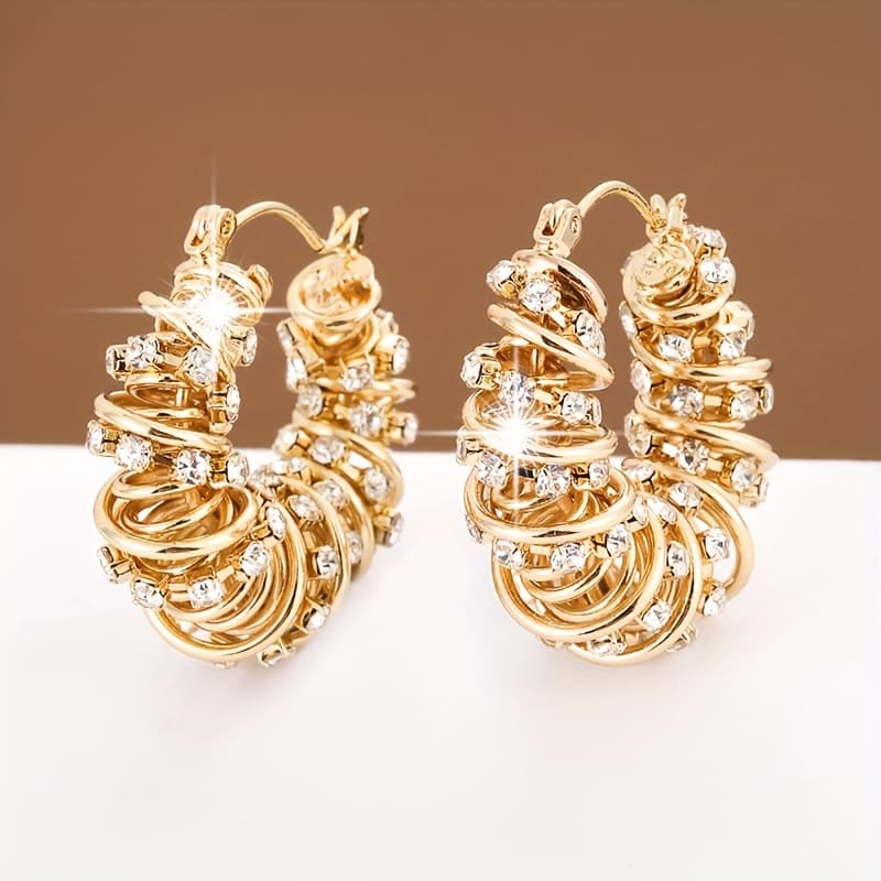 TEMU 1 Pair Of Temperament Flower Roll Design Synthetic Zirconia Women's Earrings