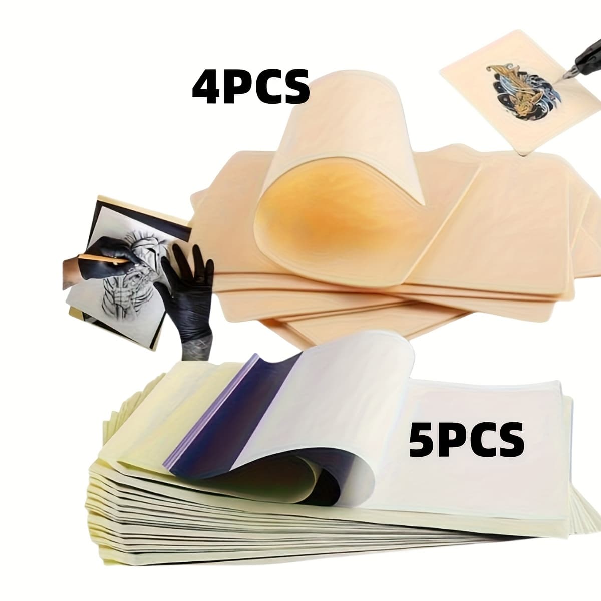 TEMU Tattoo Practice Skin With Transfer Paper Kit - Includes 11pcs 20pcs Paper"9pcs 30pcs Paper" 6skin+20paper" 6skin+10paper" +5paper For Beginners & Experienced Artist, Tattoo Supply, Tattoo Kit