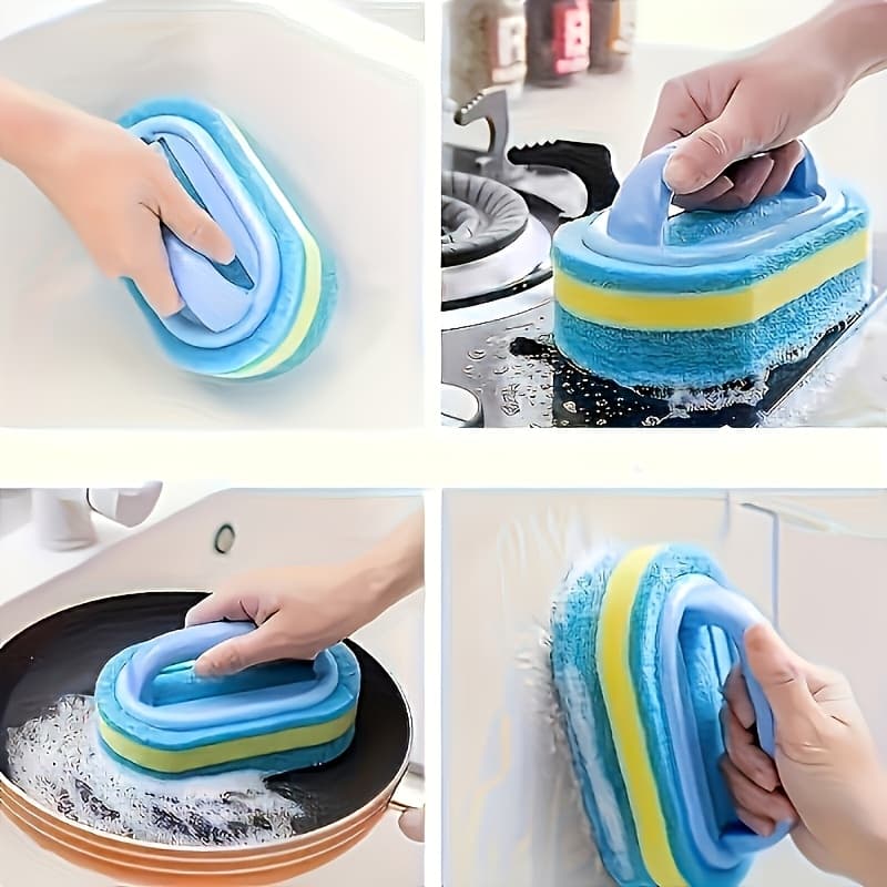TEMU Sturdy Sponge With Grip - Ideal For Kitchen Cleaning, Pool Care, Dishwashing, And