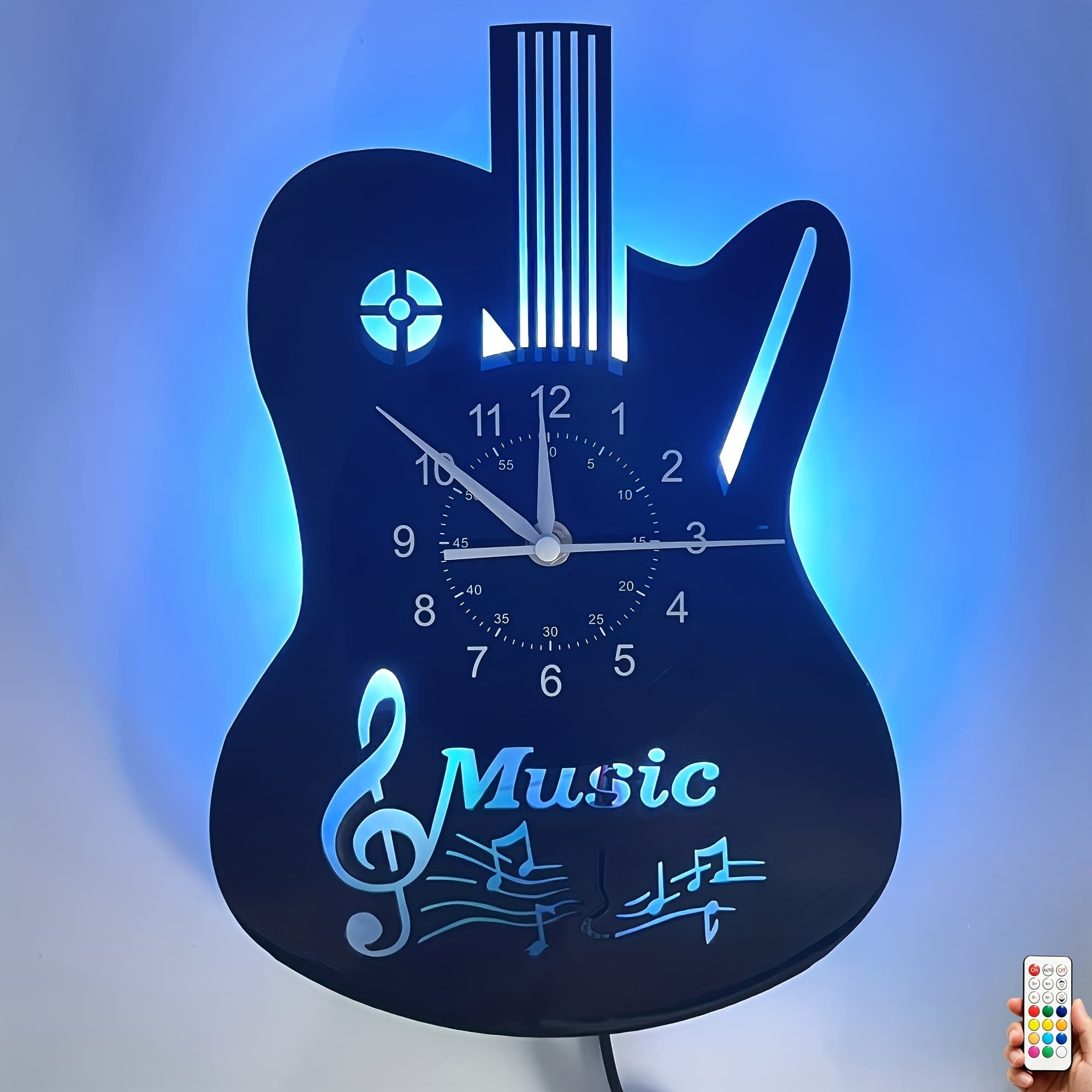 TEMU Led Music Instrument Vinyl Wall Clock - Vibrant Artwork - Perfect Mens Gift For Music Lovers - Durable Hanging Decor For Living Room & Bedroom