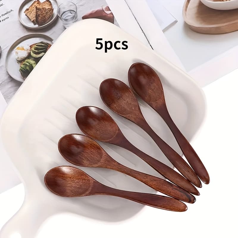 TEMU 2pcs/5pcs Solid Measuring Spoons Suitable For Soup, Coffee, Desserts, Stirring Tea Cans Salt And Pepper Shakers Wooden Soup Spoon Creative Snack Spoon