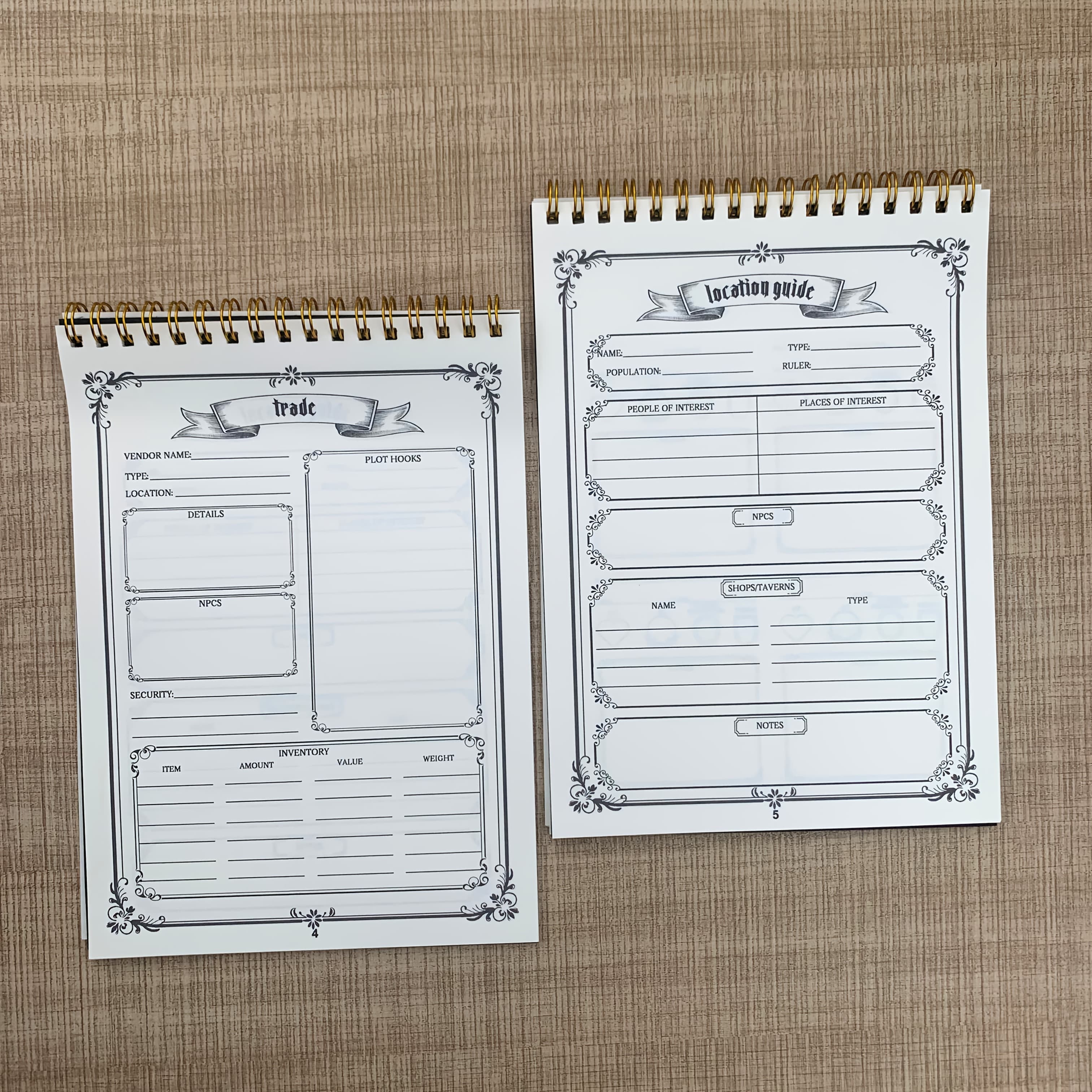 TEMU 2 Packs 24-page Dm Planner, Adventure Planner, Sheet, Location Guide, Quest , For Role Playing Dice Games, 6 Unique Planners, Total 48 Pages - A5 (5.8in X 8.3in)