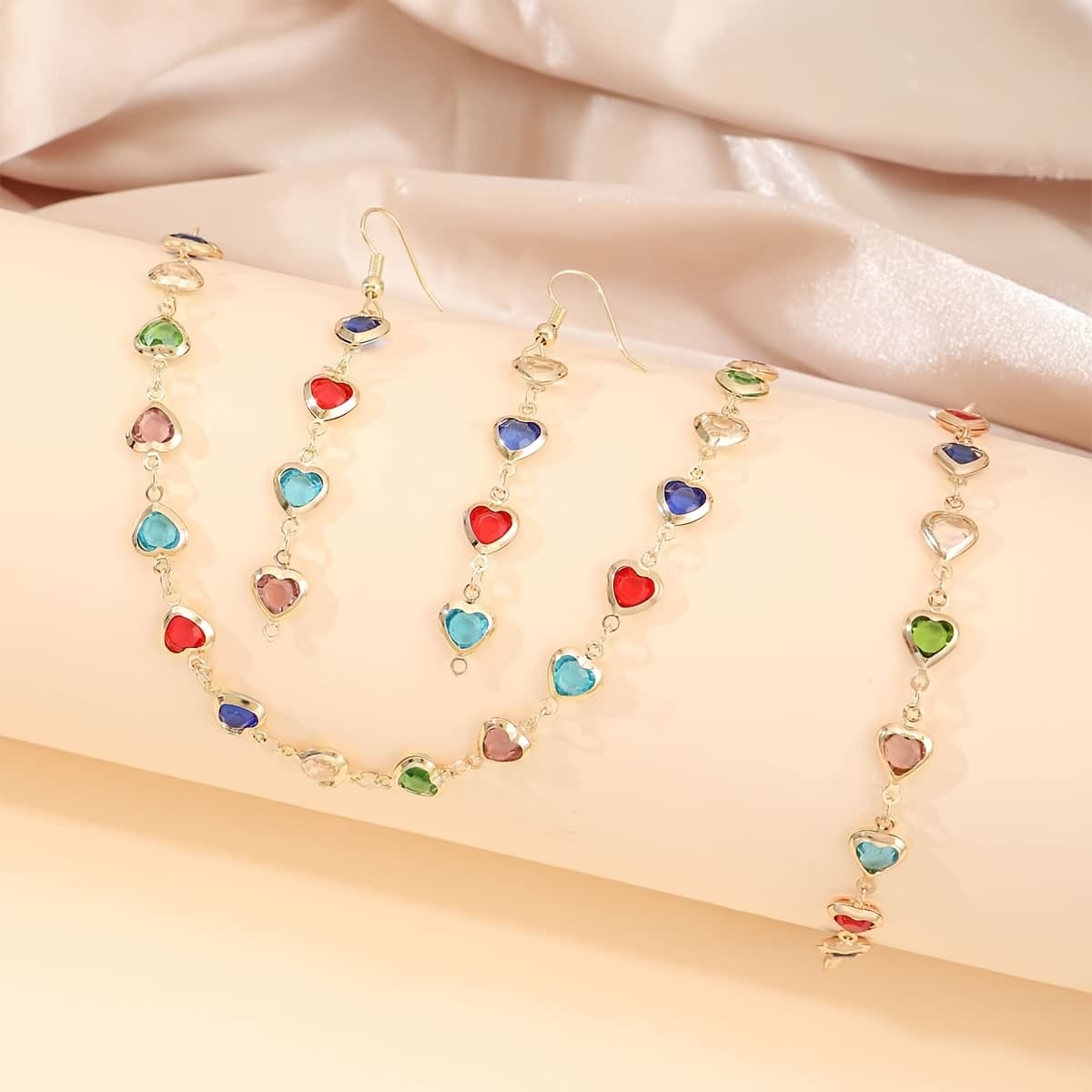 TEMU 4pcs/set Fashion Necklace Bracelet Earrings Jewelry Set, Birthday Gift, Party, Lover, Mother's Holiday Gift, Popular Jewelry Additions For Daily Matching ( Color Random)