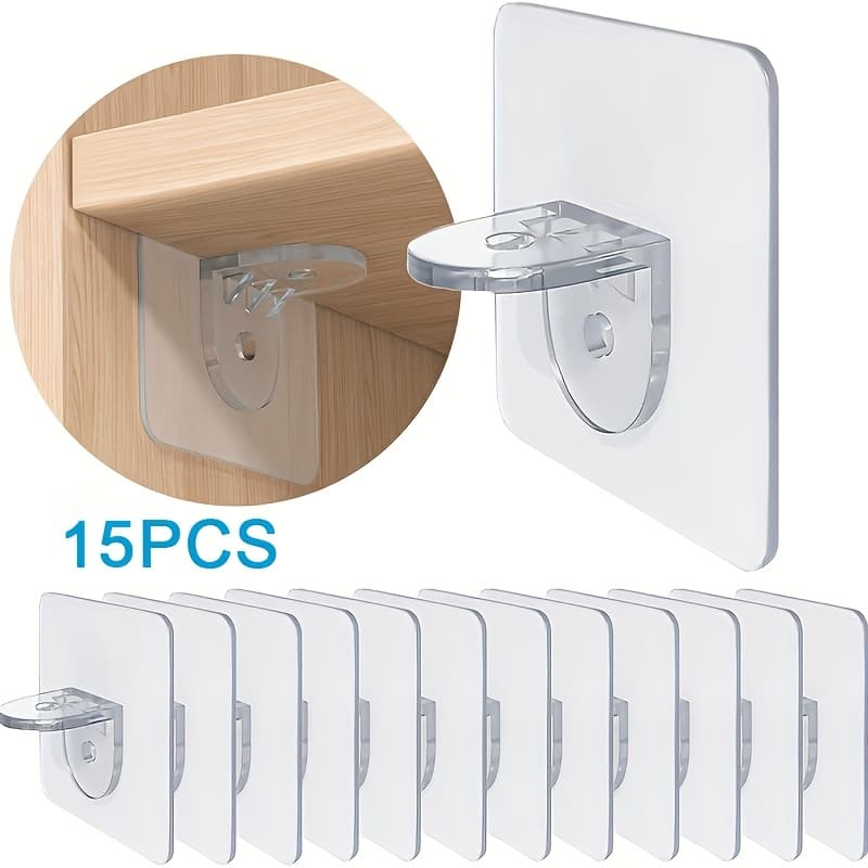 TEMU 15pcs Of Pp Adhesive Hooks And Shelf Brackets, No Drilling Required, Seamless Design, , Wall-mounted, Stylish For Closet Organization, Shelf Support Hooks, Utility Hooks