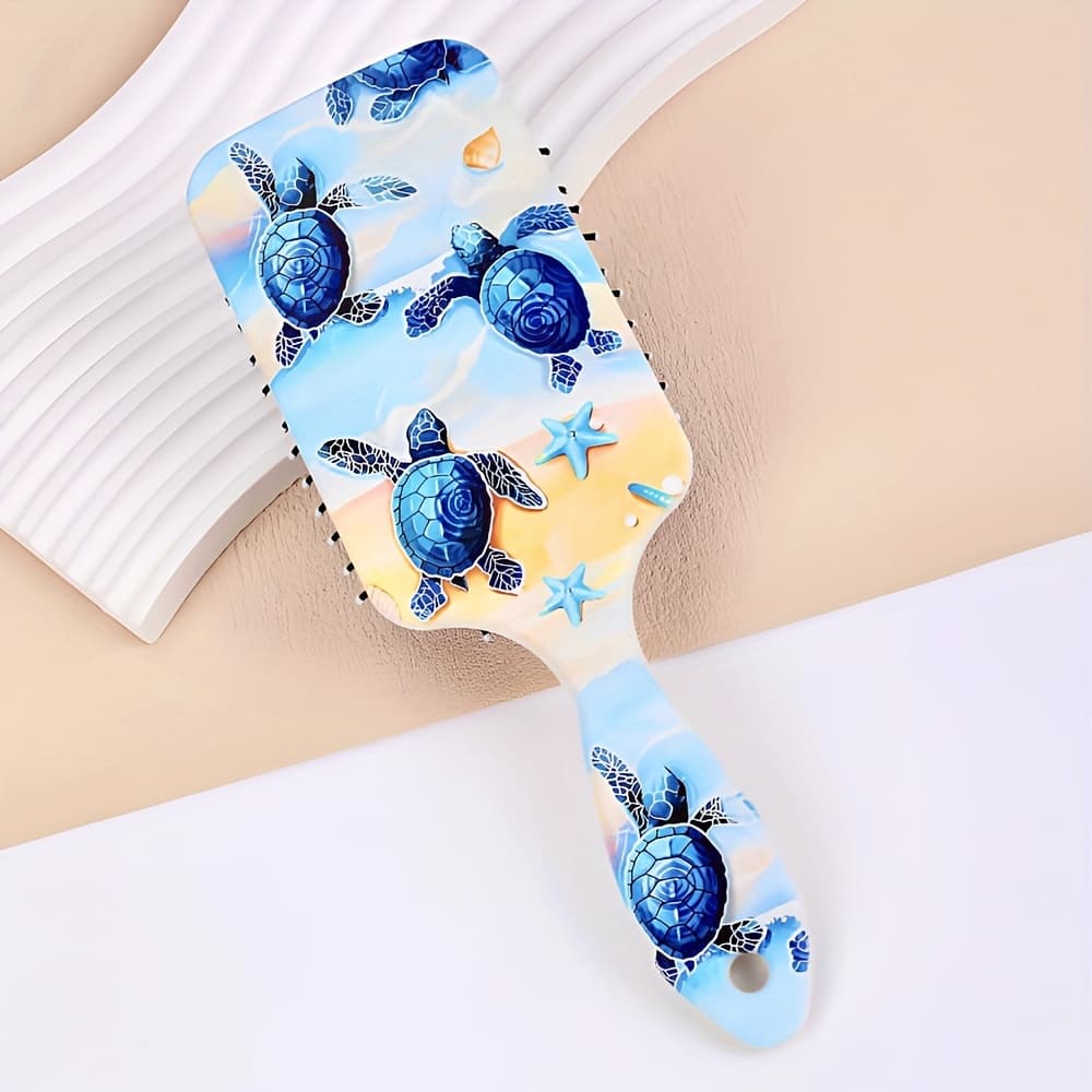 TEMU 1pc Turtle Print Hair Brush, Anti-static Comb Head Brush, Suitable For All Hair Types