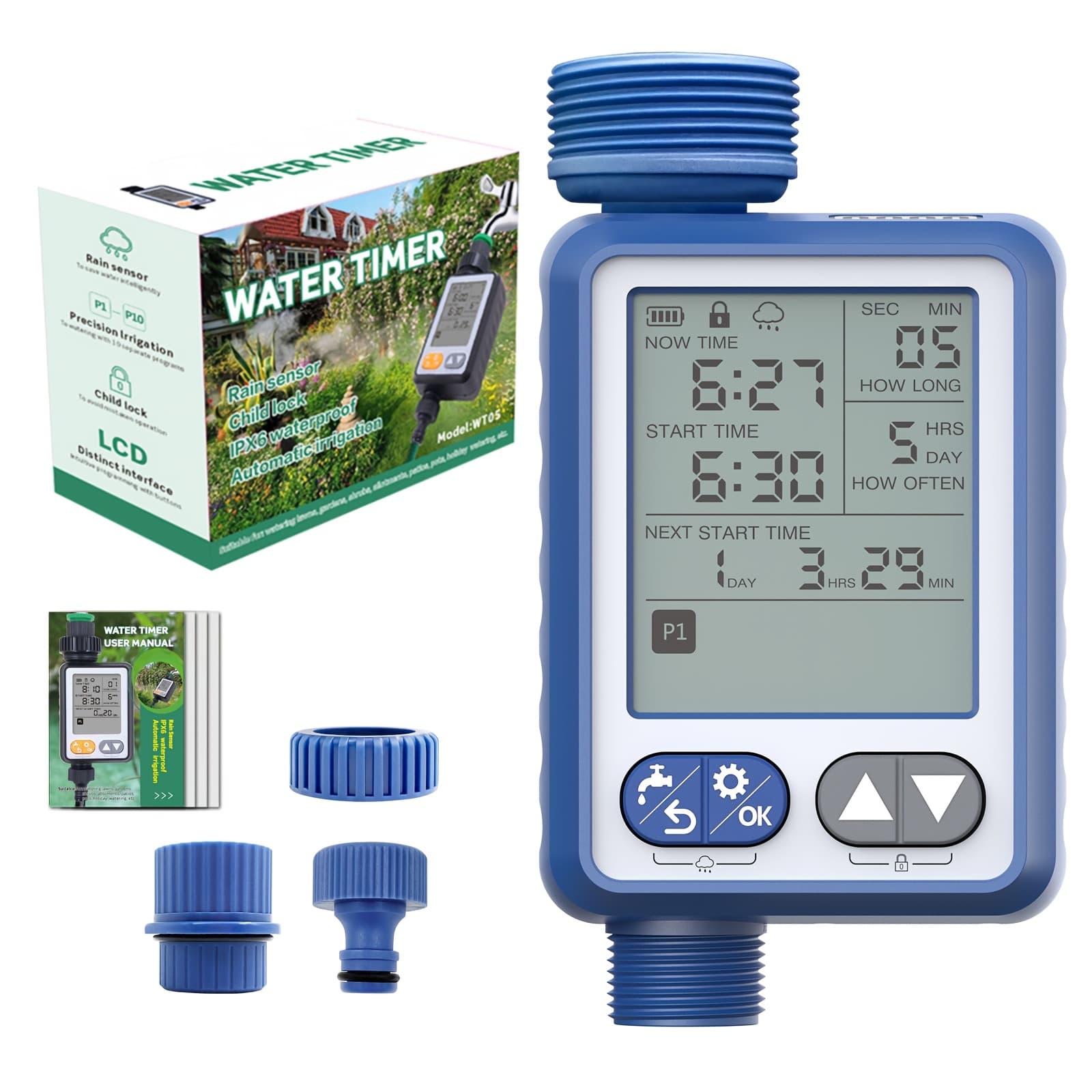 TEMU Garden Hose Sprinkler Timer, Outdoor Watering Timer For Hoses, Programmable Automatic Irrigation Timer With Rain Delay/manual For Yard, Lawn, Garden, And Pool (blue)