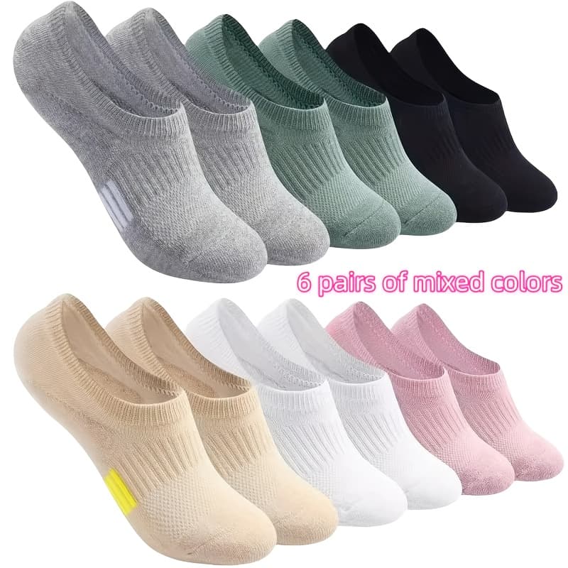 TEMU 6 Pairs Of Women's Low-cut Sports Socks, Shock-absorbing, Invisible Ankle Running Socks, With Invisible Lining, Suitable For Running And Daily Wear