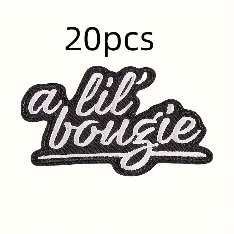 TEMU 20pcs "a Lil'bougie" Embroidered Ironing Patches, Black And White English Letter Stickers, Used For , Bags, And Shoe Decoration