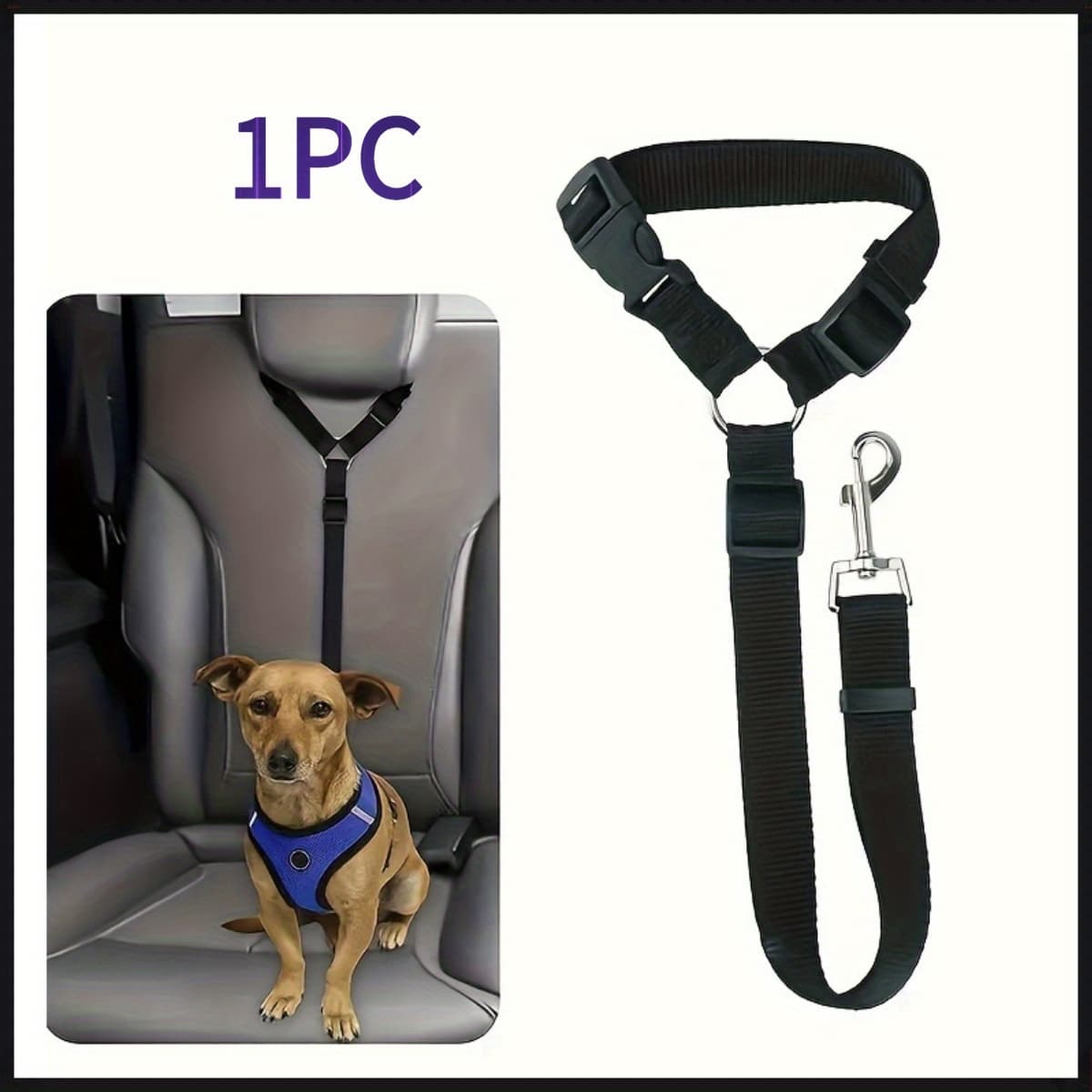 TEMU 1pc Pet Car Safety Belt & Leash 2in1 - Adjustable Durable Nylon Material, Safety Design, For Small Medium Dogs, Perfect For Road Trips, Spring Outing/ Pet Travel Gift, Pet Car Additions