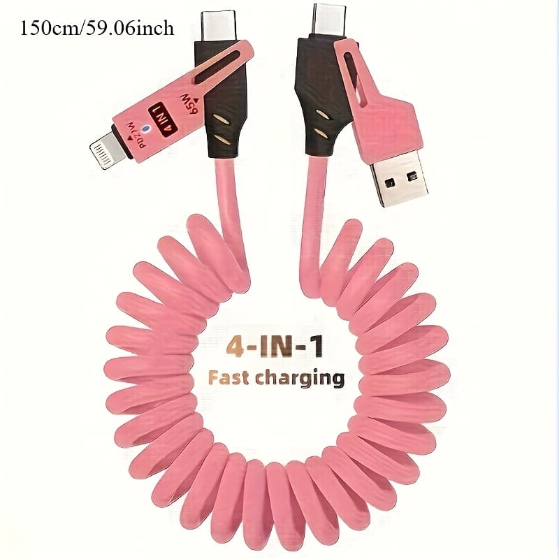 TEMU 65w Alloy Universal Four-in-one Charging Data Cable, And Extension Type-c Fast Charging Cable Phone Charger Cable Is The For , S24, S23, S21, , Xiaomi 13, Huawei