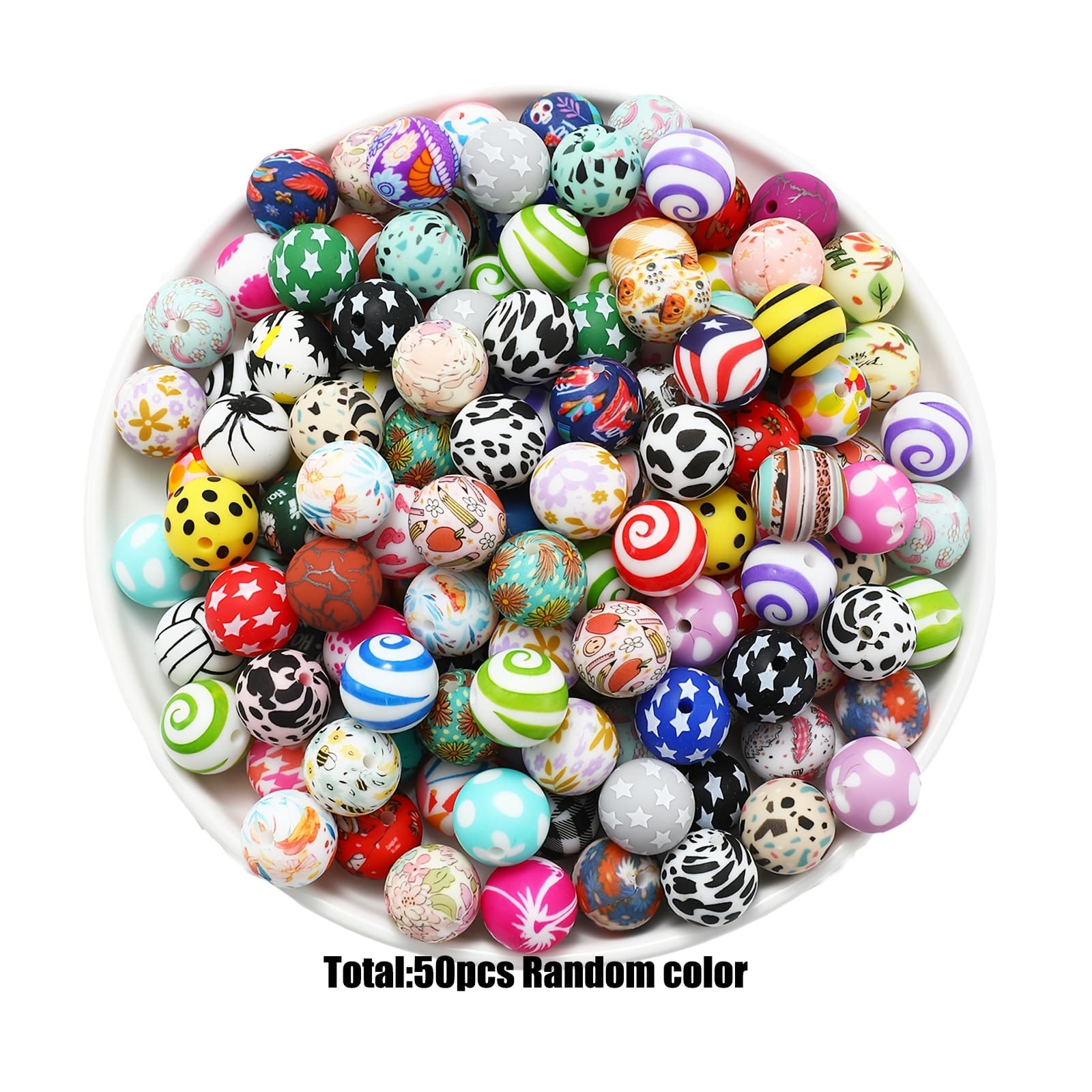 TEMU 50pcs/100pcs Silicone Bead Covers, Water Transfer Printing, 15mm Round Handmade Beads, Patterns Suitable For Jewelry Making, Diy Projects And Decoration, Foyotri