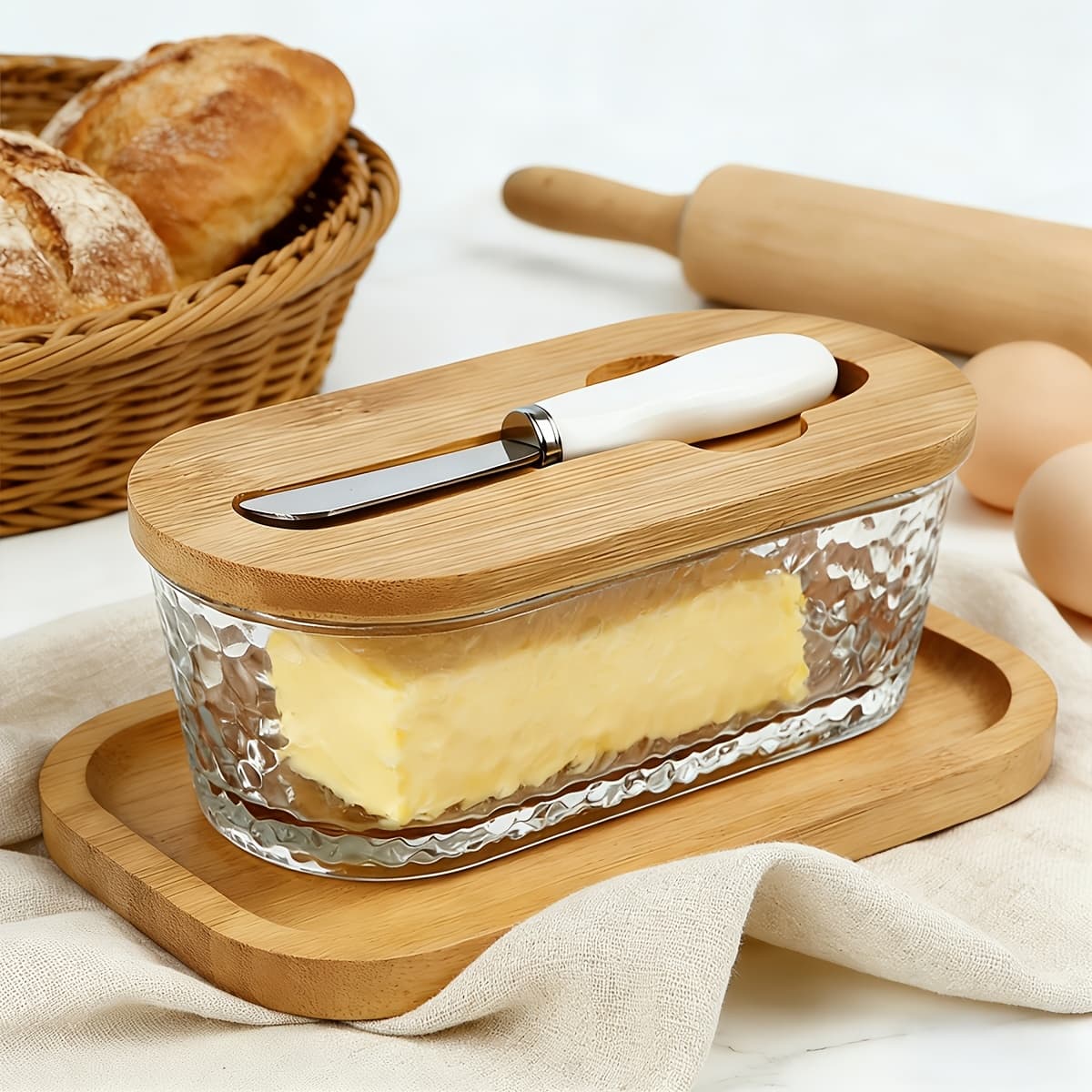 TEMU Glass Butter Dish With Airtight Sealed Lid - Butter Freshness, Butter Keeper For Countertop & Refrigerator Door Storage, Hygienic Butter Tray Suitable For - Covered Butter Dishes With Lid