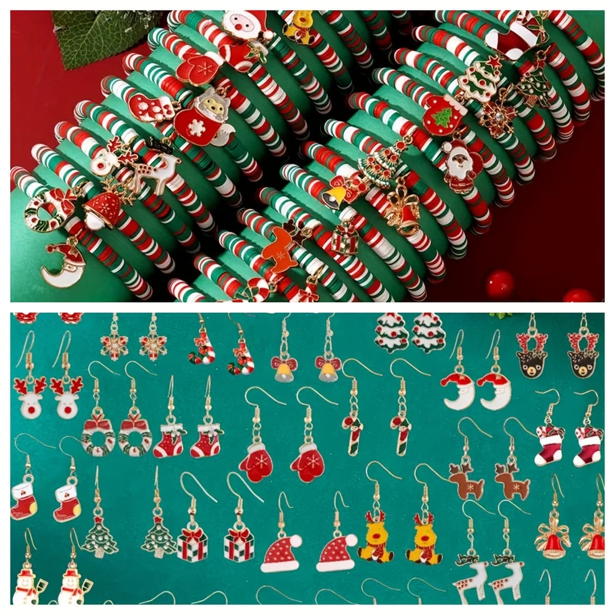 TEMU 64-piece Christmas Jewelry Set - 32 Drop Dangle Earrings & 32 Bracelets For Women Christmas Gift Perfect For Holiday Party, Gift