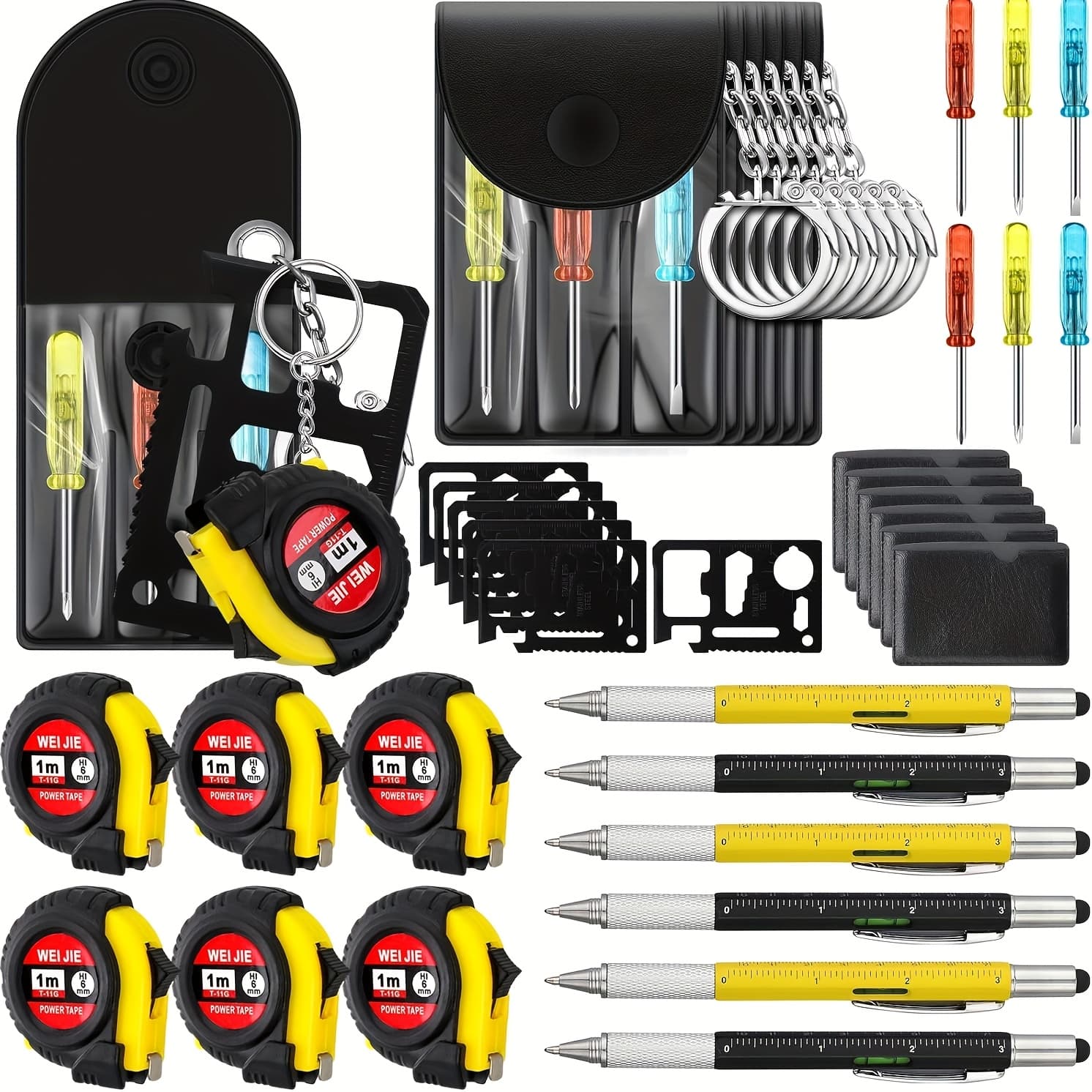 TEMU 24pcs Bulk Mini Tape Screwdriver Keychain Set With Multitool Pen & Card - Compact Measuring Tool Kit For Men, Dad, Diy, Tradespeople - Keychain (father's Day Gifts, Employee Party Favors)