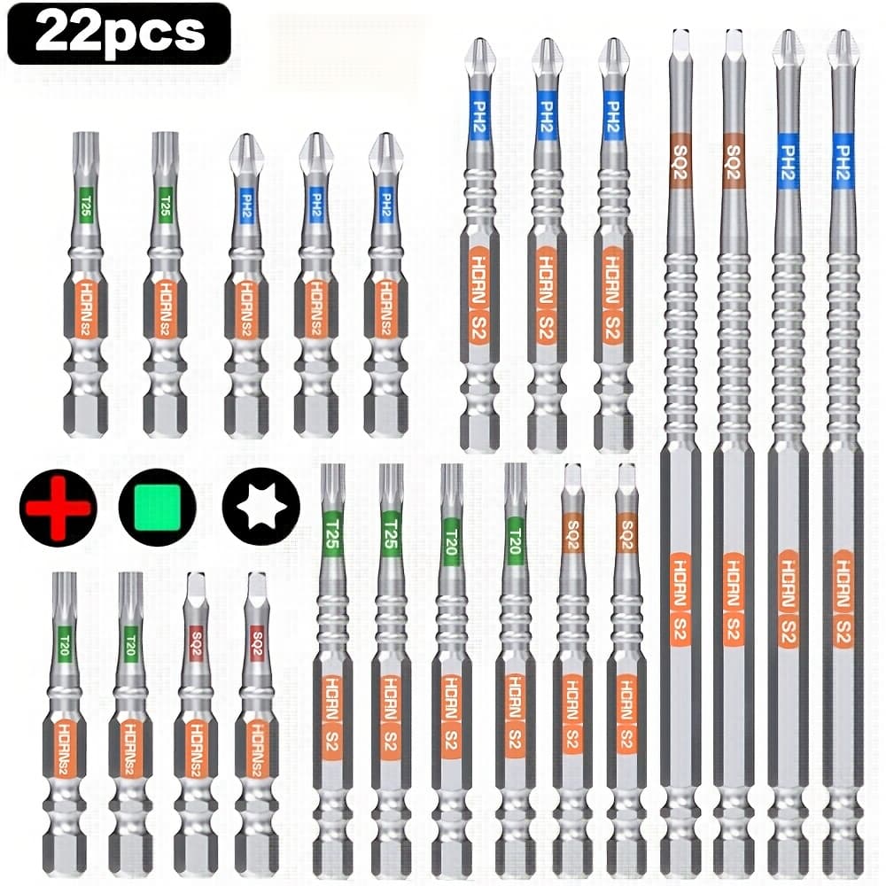 TEMU 22pcs Magnetic Screwdriver Bit Set - S2, 1/ 4" Shank, Ph2, Sq2, T20 And T25 Bits, For Electric And Manual Screwdrivers