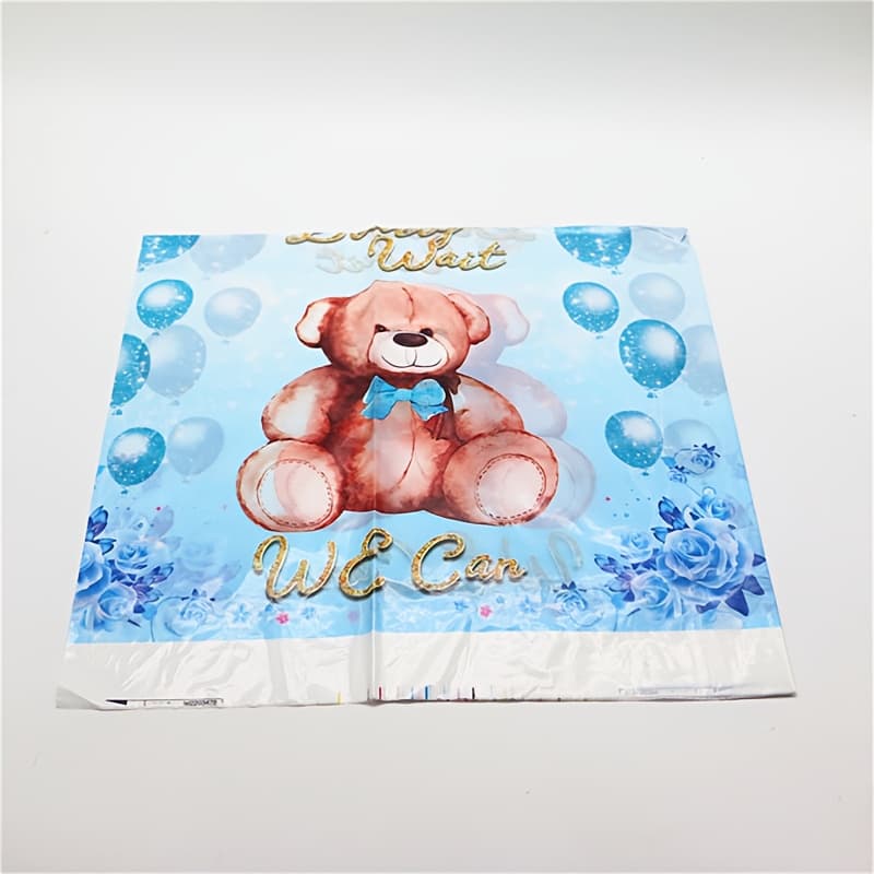 TEMU 1pc Blue Color Bear Shower Tablecloth Table Cover Tablecloth Gender Reveal Cartoon Teddy Bear Print Table Cover For Birthday Shower Party Table Decoration