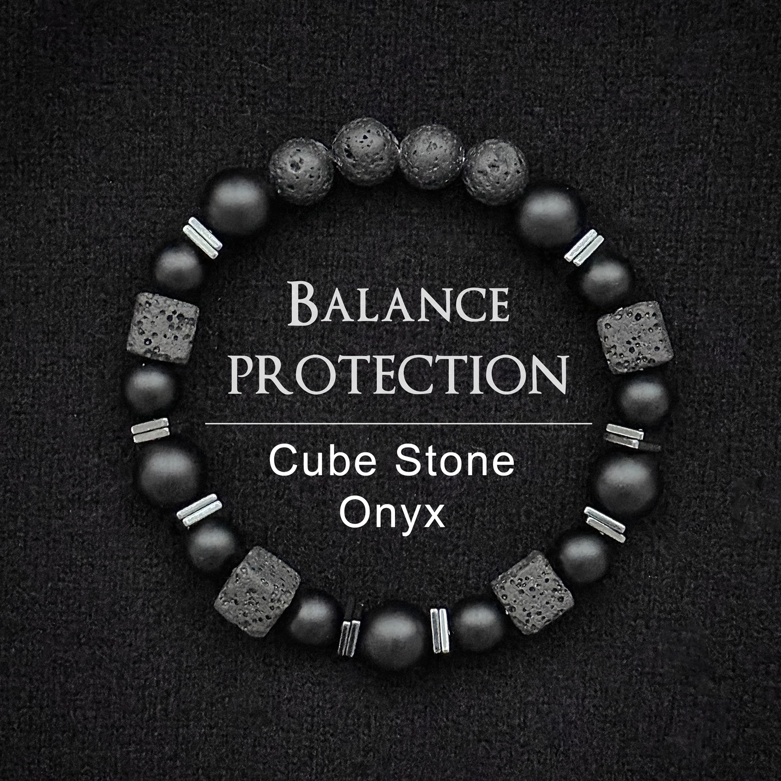 TEMU 1pc Black Onyx With Cube Stone Bracelet - , Minimalist Retro Unisex Wristband Suitable For , Casual Attire Or Special Occasion Gift, Natural Onyx Stone Bracelet