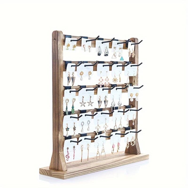 TEMU Free Assemble Wooden Jewelry Display Rack With Removable Metal Hooks, Earring Card Display Holder Stand, Necklaces, Earring Stand