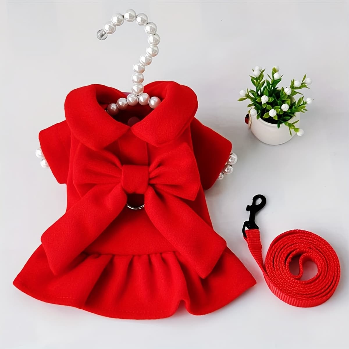 TEMU 1pc Autumn/ Dress With Bow, Skirt, Harness, And Adjustable Leash, Suitable For Daily Wear For Cats And Dogs