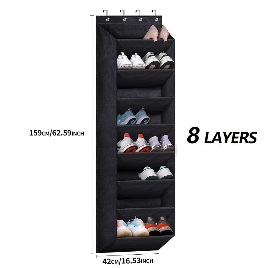 TEMU 6/8 Tier Over The Door Shoe Organizer For Closet With Large Deep Pockets, Narrow Shoe Rack For Door Hanging Boots Storage, Black