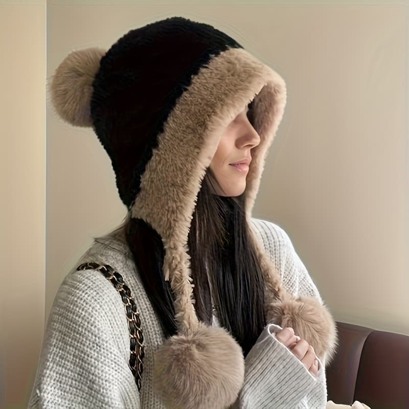 TEMU Women's Winter Beanie - Fashionable Ear Flap Design, Plush Lined Warm Hat, Christmas, Halloween, Thanksgiving, Holiday Gift, 2025 New Style, 5 Colors