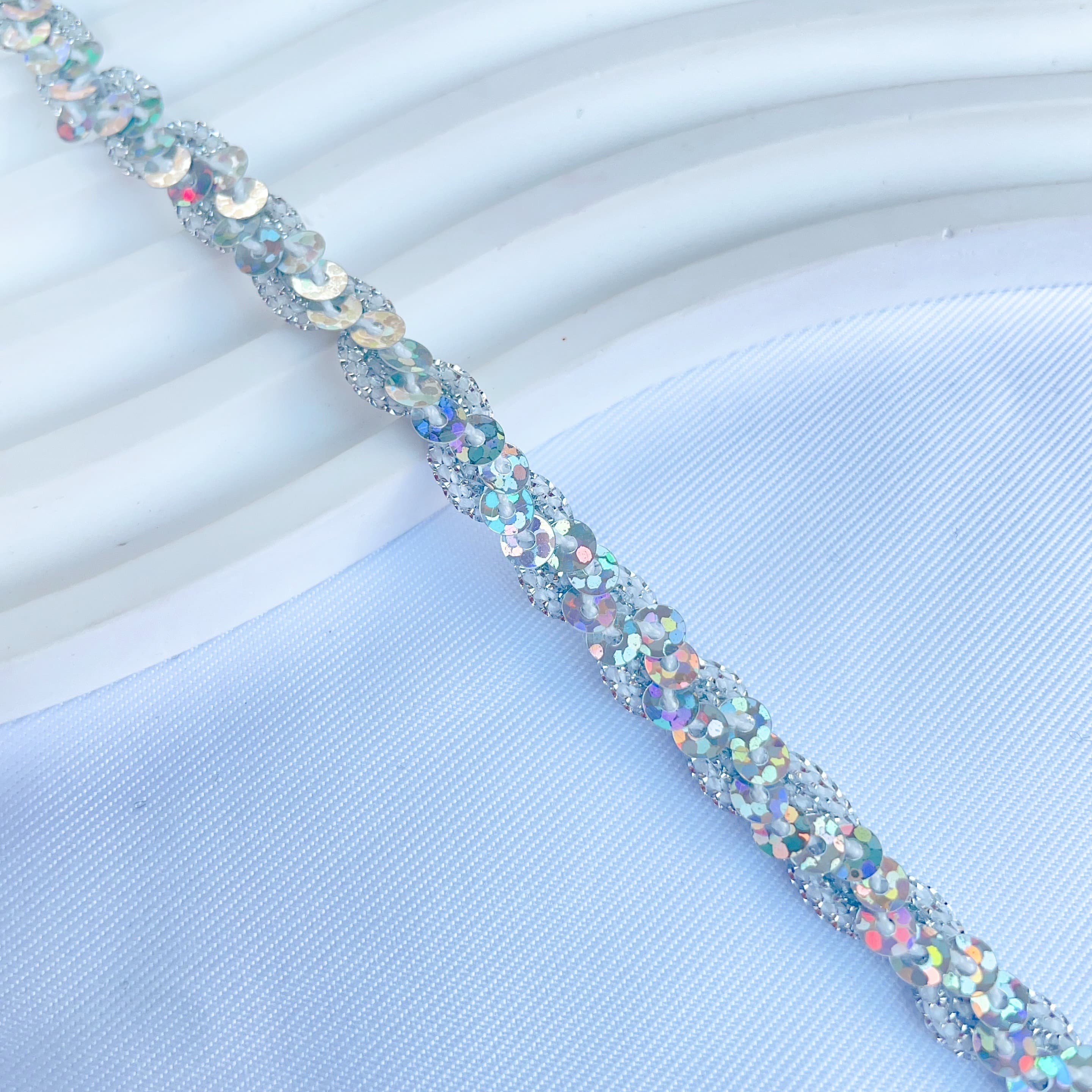 TEMU 4li Laser Silvery Sequined Medium Curve Lace Trims Clothing Craft Gift Decorative Lace Trims