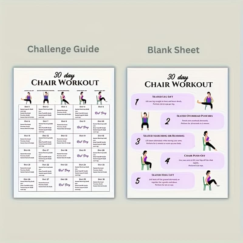 TEMU Poster For -day Chair Workout Set, Including A Chair Yoga Guide, Full Body Workout Guide, Chair Exercise Challenge, Summer Body Preparation, Chair Stretching, 2pcs Set, 8x10 Inch Unframed, 2d