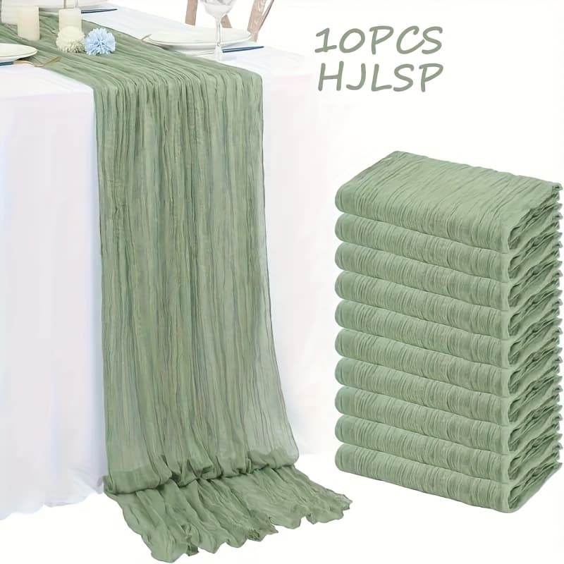 TEMU 4/10pcs Sage Green/beige Polyester Gauze Table Runner, Bohemian Style Christmas Table Decoration, Romantic Wedding Decor Bridal Party Dining Table Centerpiece With Country Style Sheer, 90x180cm